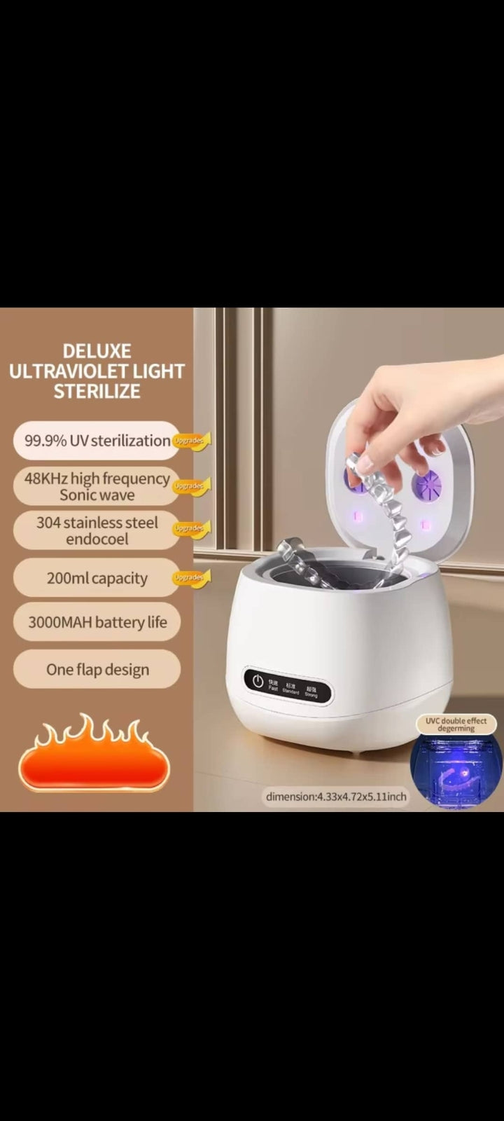 Xiaomi Dental Braces Dentures Ultrasonic Cleaner Uv Disinfection Small Stainless Steel Inner Groove Cleaner Cleaning Machine