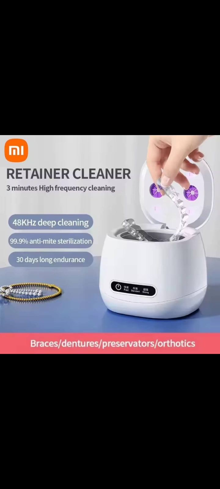 Xiaomi Dental Braces Dentures Ultrasonic Cleaner Uv Disinfection Small Stainless Steel Inner Groove Cleaner Cleaning Machine